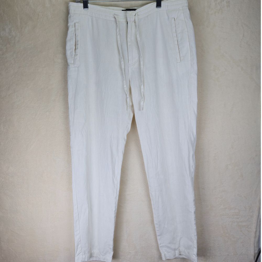 Saks Fifth Avenue 100% Linen Women Pants Sz 33 White‎ Bohemian Cottagecore Beach